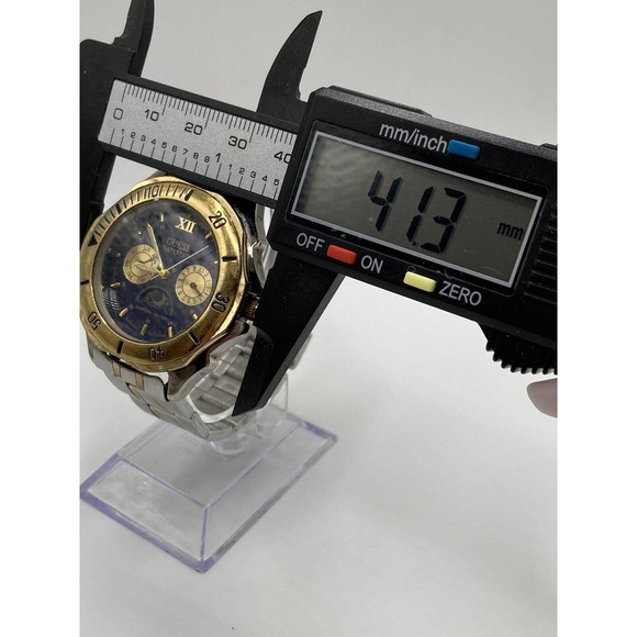 Vintage Guess Waterpro 97’ Moonphase Date Day Dial St.Steel Men’s Watch New Batt - Picture 11 of 12